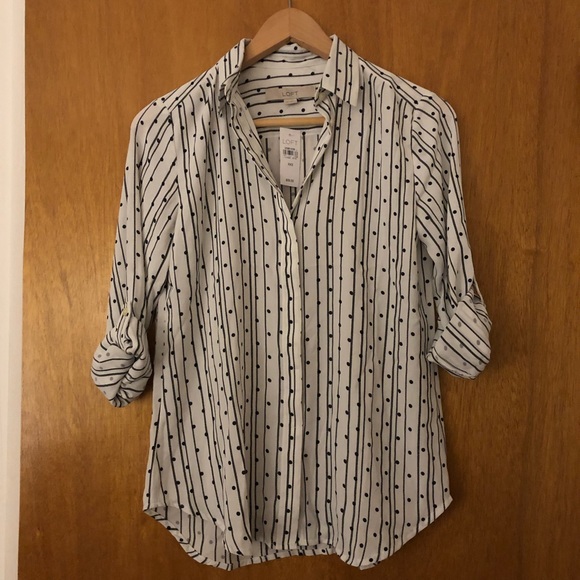 NEW W/ TAG LOFT Dot Stripe Utility Blouse XXS - Picture 2 of 4